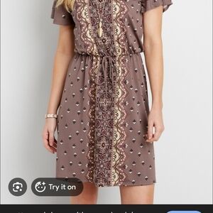 Maurices Brown Paisley-Front Short Sleeve Dress